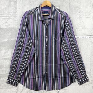 Tommy Bahama Striped Long Sleeve Button Up Shirt Black Purple 100% Cotton Sz LT